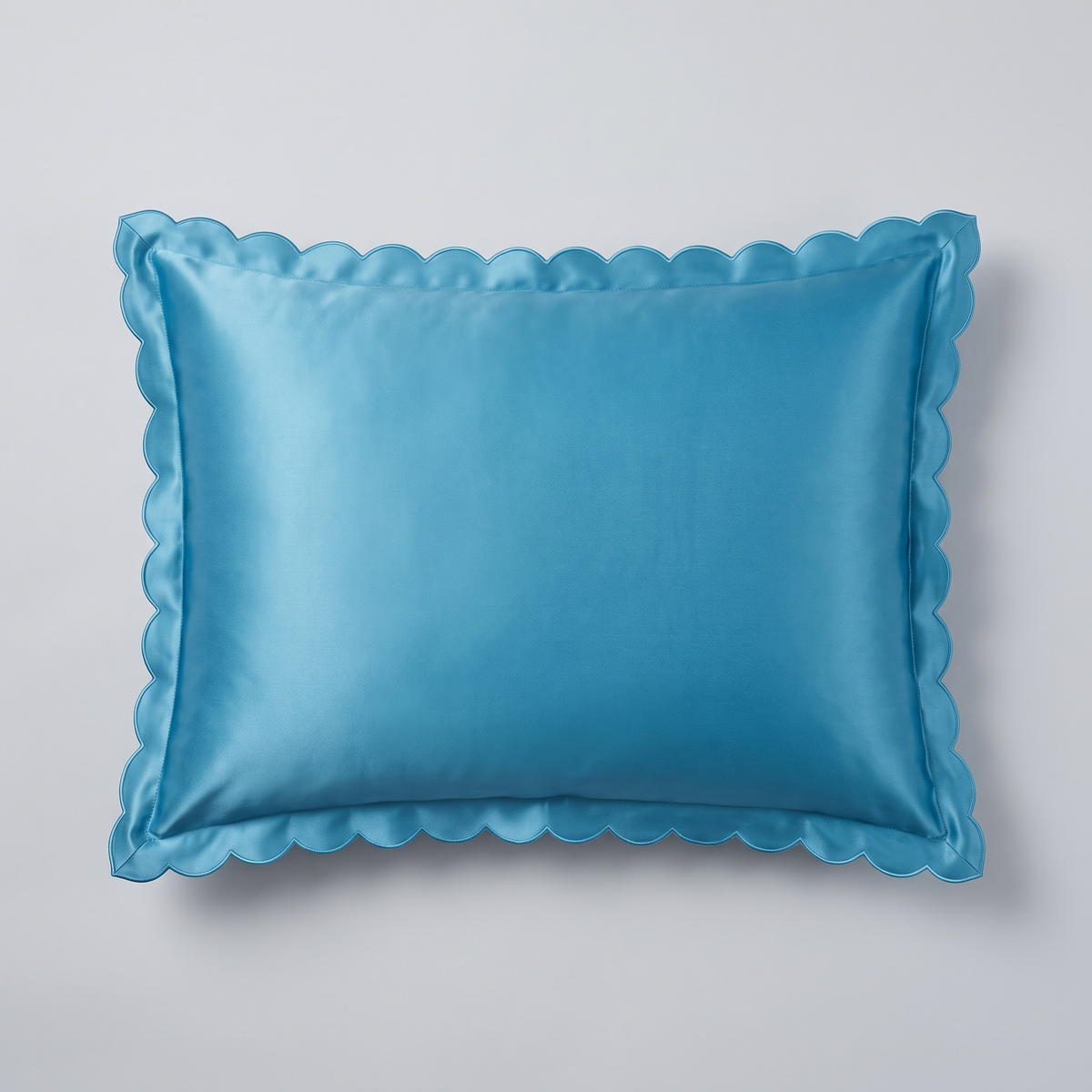 Scalloped Silk Pillowcase - Cyan
